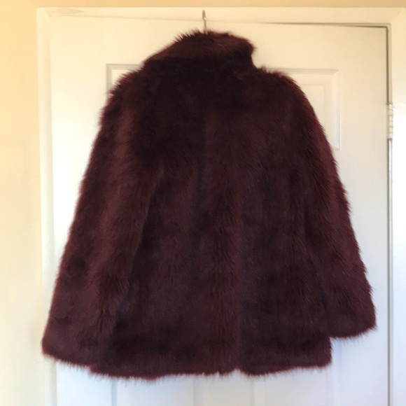 Express Collared Faux Fur Dress Coat in Cabernet - Picture 7 of 8